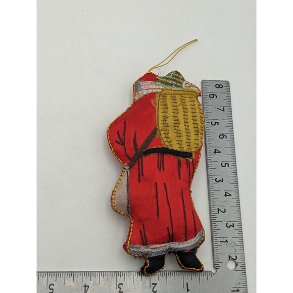 Vintage Santa Christmas Ornament Fabric Figurine Needlecraft Gold Thread 6.5" in - Picture 3 of 7